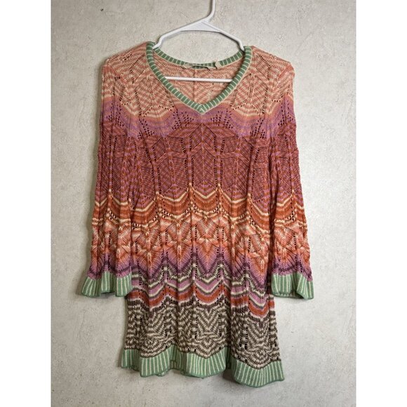 SOFT SURROUNDINGS Knit Crochet Tunic Sweater Rainbow Vacation Beach Boho Chic SP - Picture 3 of 11